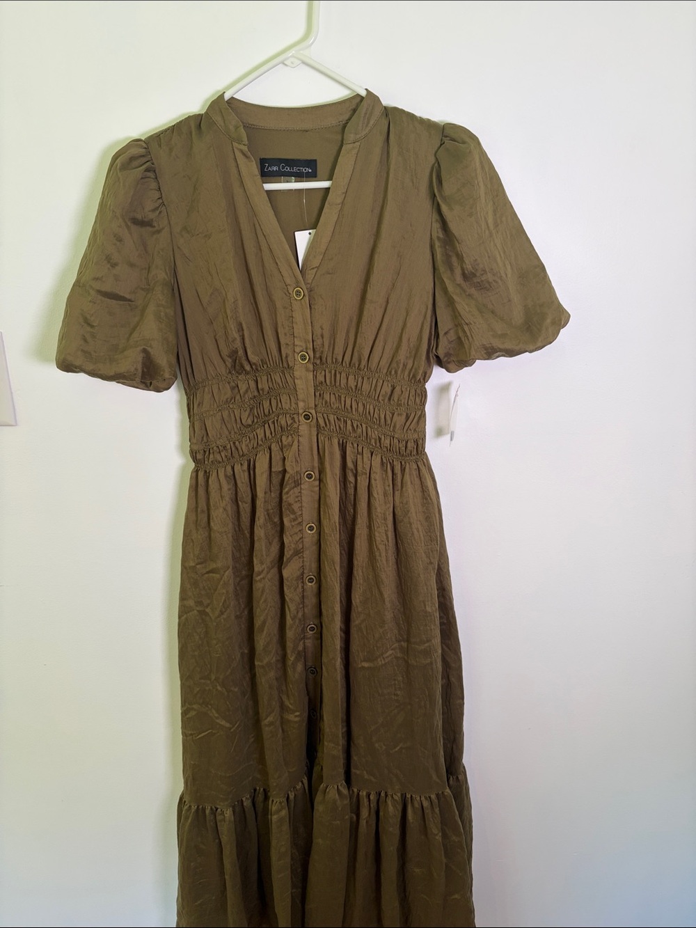 Zar Collection Olive Green Button-Front Midi Dresses